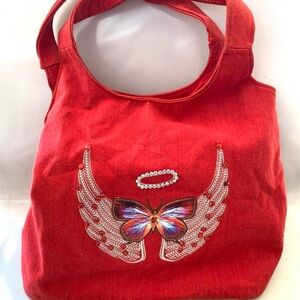 Red Butterfly Y2K Tote angel wings Shoulder Bag